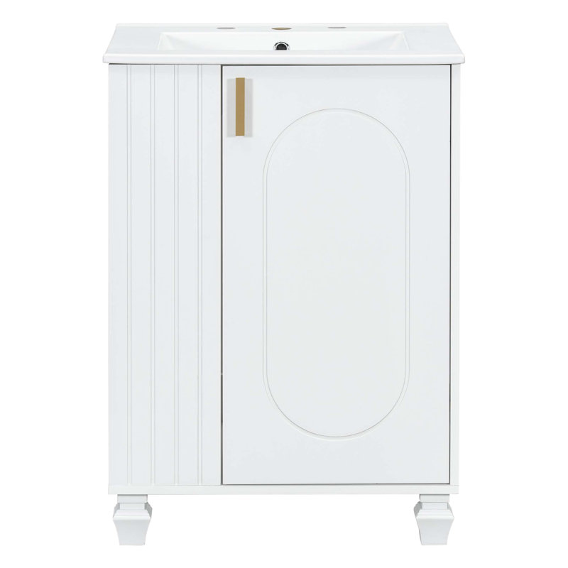 Meuble-lavabo 24 po avec lavabo, armoire de salle de bain avec tablette de porte, rangement latéral ouvert, structure en bois massif, porte à fermeture douce