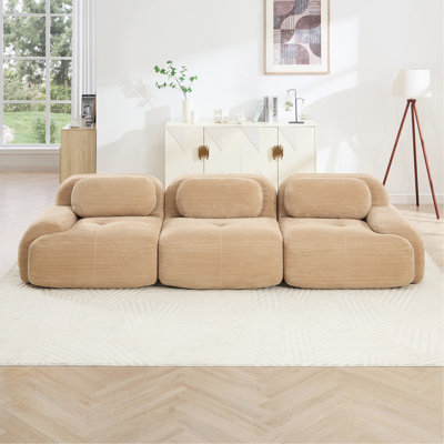 3-Seat Sofa Premium Corduroy Fabric modular multi-combination Anti-Slip design No Assembly Required curved armrests ergonomic support High-Resilience Sponge for Living Rooms or Bedrooms, Camel