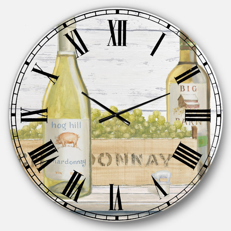 Blanc Chardonnay bouteilles de vin - horloge murale de ferme, Grand