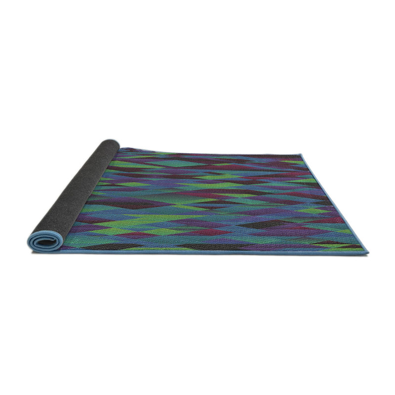 Tapis vert/brun/bleu à motif, Rond 5 pi