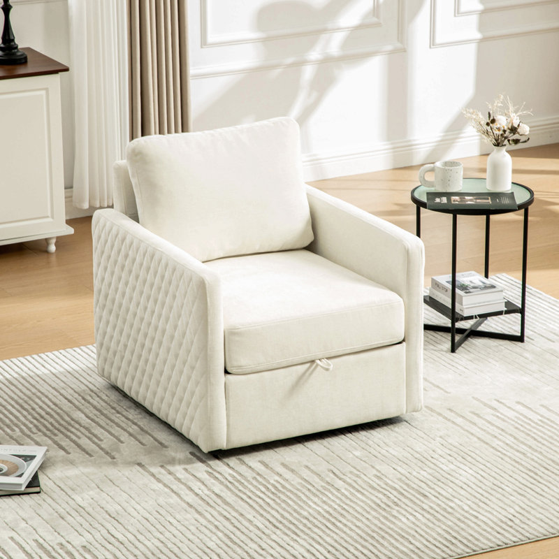 Fauteuil pivotant carré 29,5 po avec accoudoirs pivotants à 360 ° et rangement caché 29,6 po, Beige