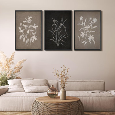 «Modern Monochron Flower Illustration», 3 pièces