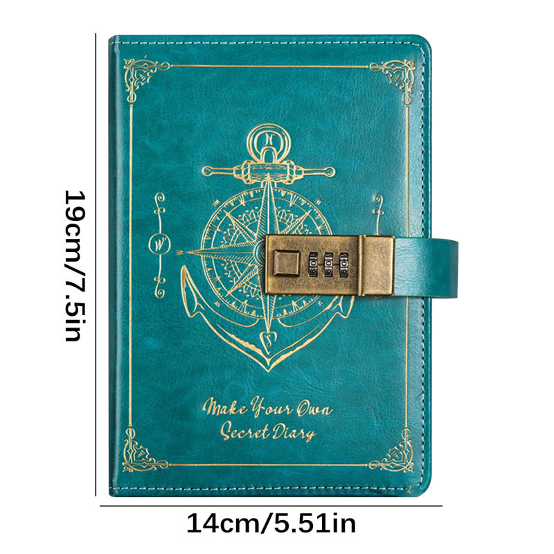 Retro codebook  Password Notebook With Lock B6 Leather Notebook Student High Appearance Diary Notebook Notes, C
