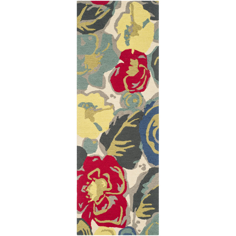 Doyle Hand Hooked Performance Floral Rug, Runner 2' x 6'