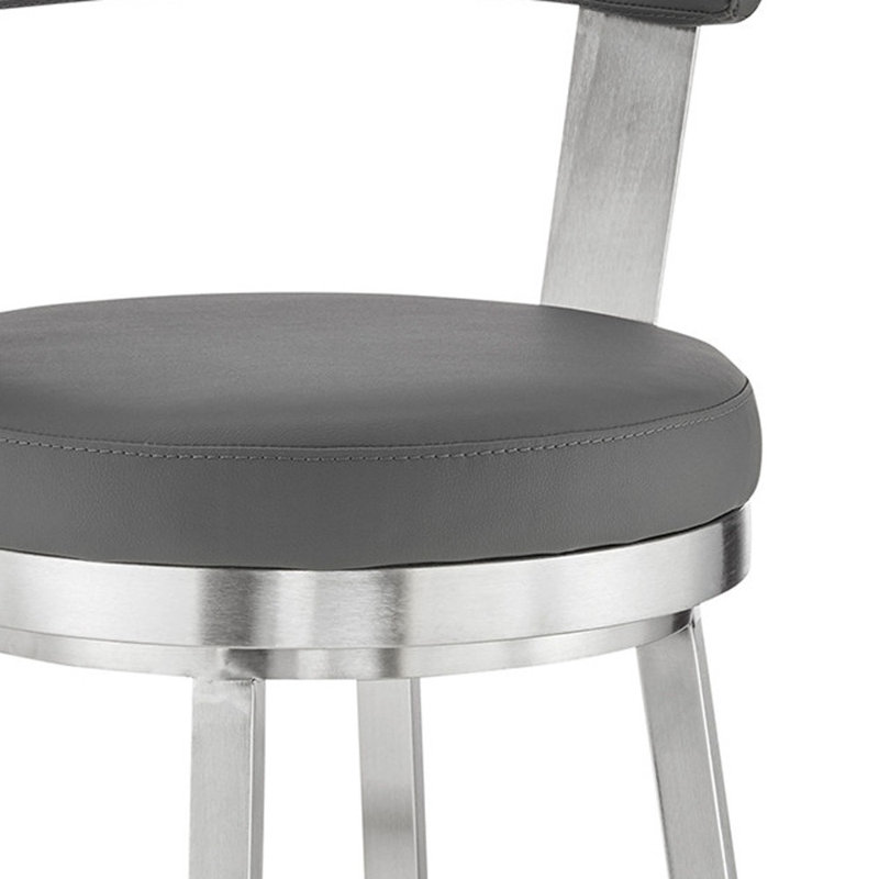 Chic tabouret de bar pivotant en similicuir avec finition en acier inoxydable, Gris