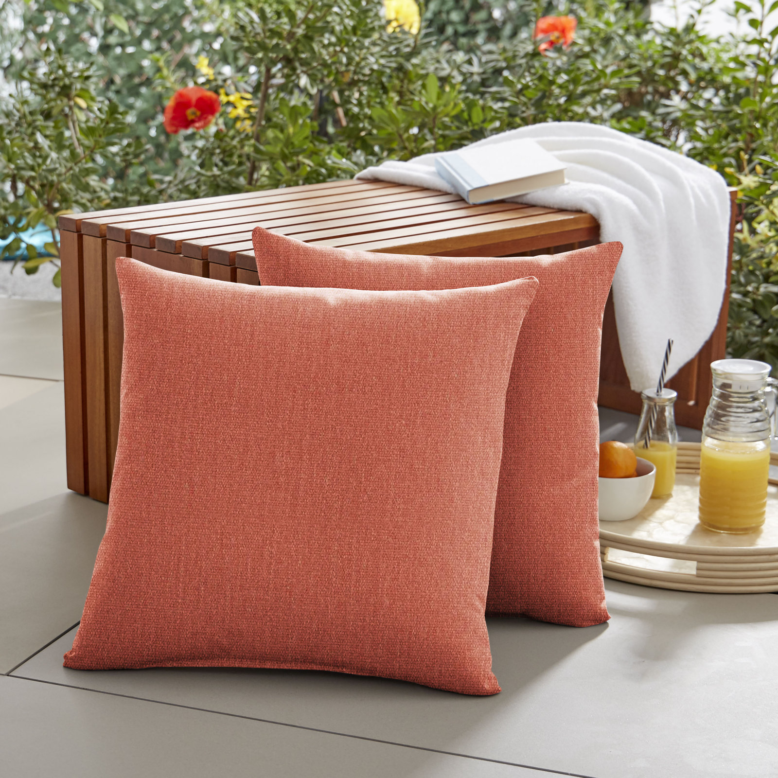 Ashish Outdoor Sunbrella Rectangular Pillow Cover & Insert, Square 18", Red