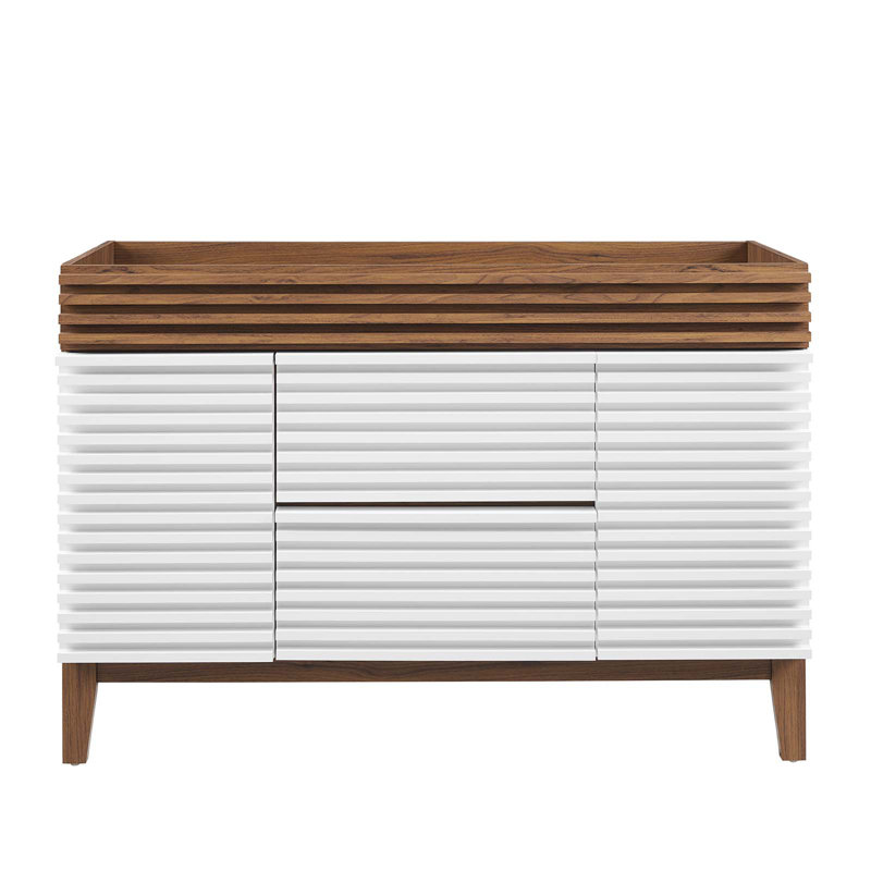 Mid-Century Modern Render 47" White/Walnut Bathroom Vanity Cabinet