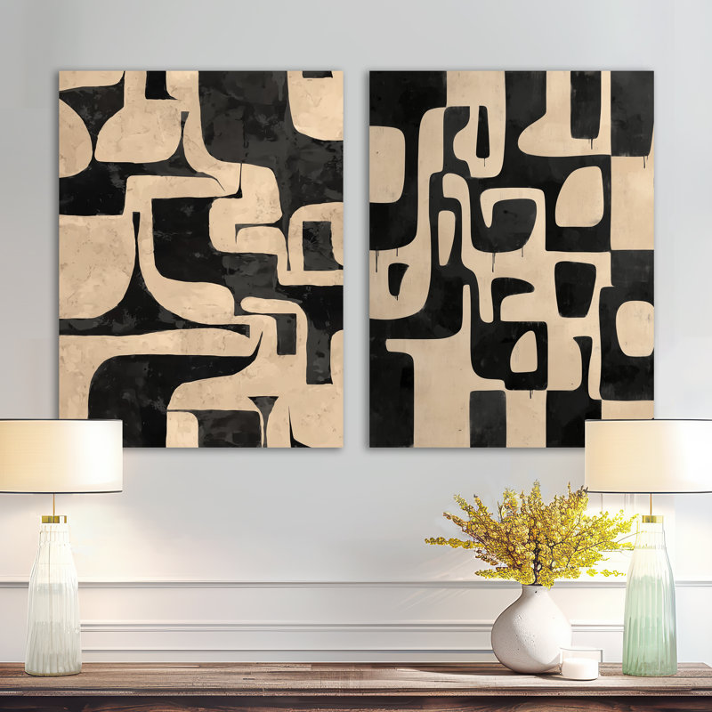 Ensemble de 2 impressions murales beiges et noires mosaïques terreuses II, 32" H x 48" W