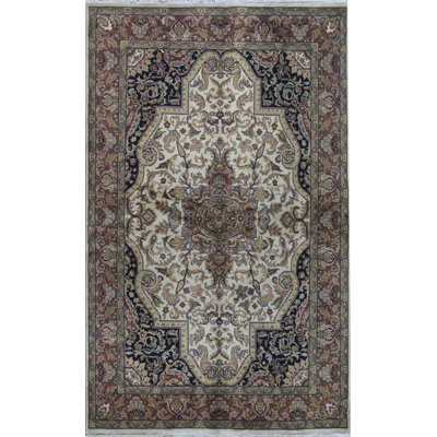 Tapis beige et rouille de haute qualité noué à la main
