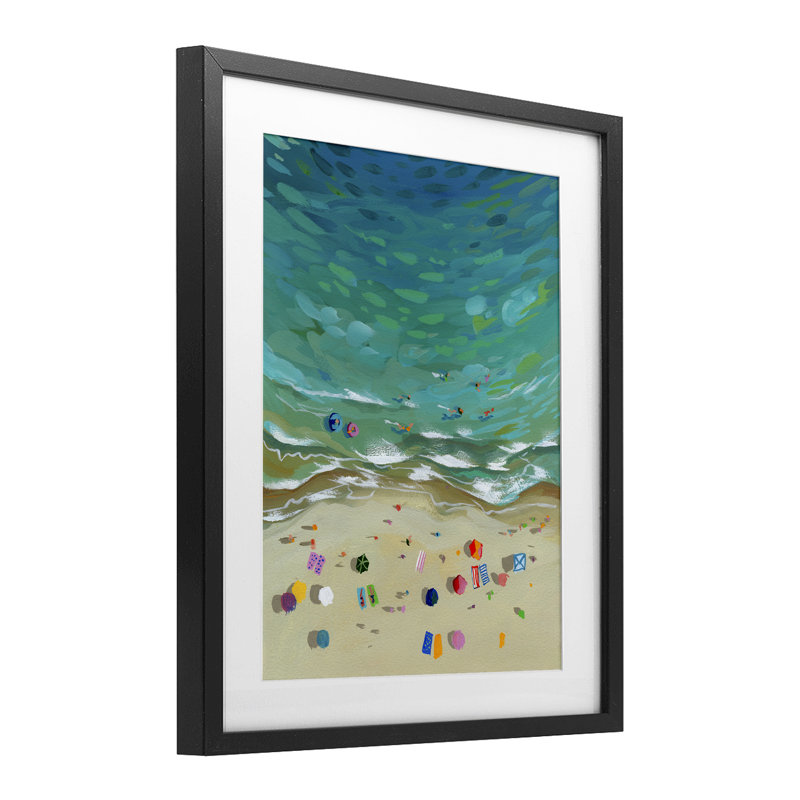 Vue aérienne de la plage avec parasols, reproduction encadrée sous verre, conception de Brook Page, H 21 po x l 17 po