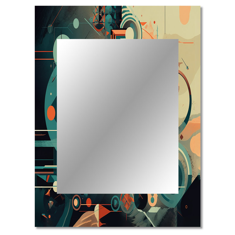 Orange et bleu abstrait Nostalgie I - miroir mural Mid-Century moderne, miroir décoratif orange, impression d'art en métal