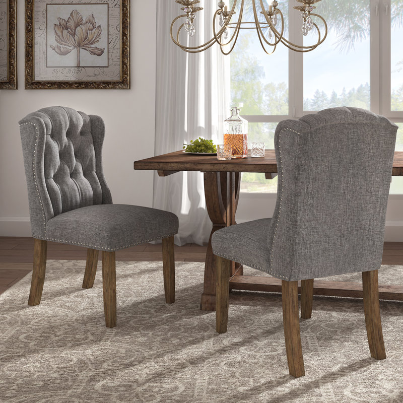 Vasso 18'' H Tufted Linen Upholstered Parsons Chair, Gray Linen