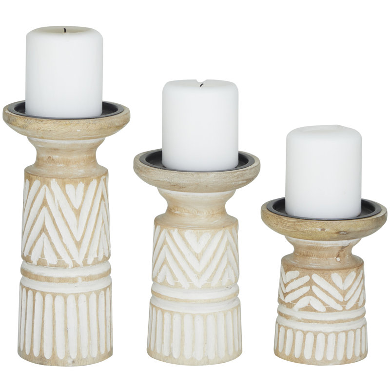 10.00'' H Wood Tabletop Candlestick, Light Brown