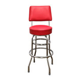 Retro Home Double Ring Upholstered Swivel Bar Stool with Back