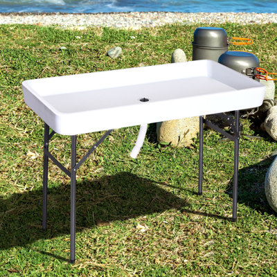 Table pliante de nettoyage de poisson avec évier, table de camping portable avec tuyau de drainage de robinet, grille et trousse de nettoyage de poisson pour pique-nique, pêche