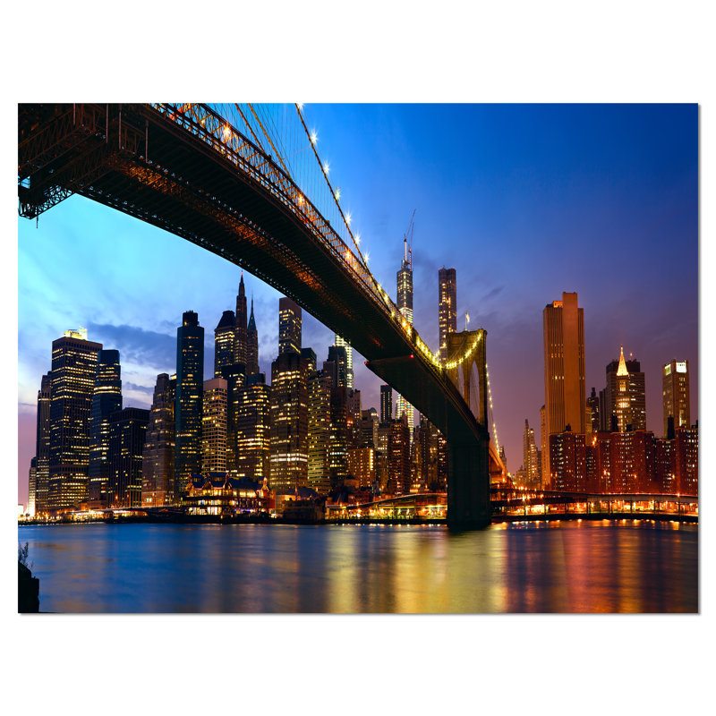 Manhattan City with Bridge Under Blue Sky Cityscape, reproduction de photo sur toile tendue, H 8 po x l 12 po x P 1 po