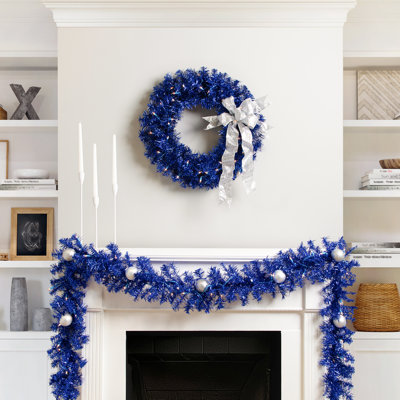 Pre-Lit Artificial Tinsel Christmas Garland - 9' X 8" - Clear Lights