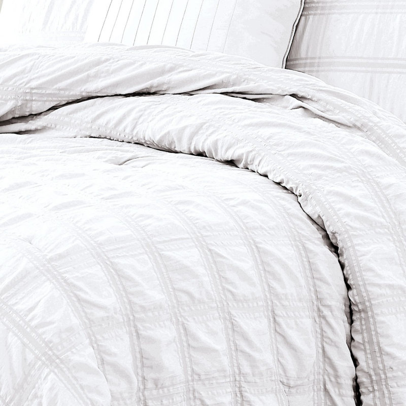 Ensemble d'édredon Eliza Seersucker, Blanc, Édredon pour grand lit + 2 taies décoratives pou