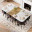 Ensemble de salle à manger carré blanc en grain de bois 9 pièces pour 8 personnes avec chaises en similicuir noir, table de cuisine moderne