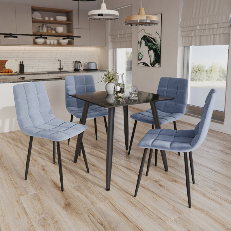 Curtice 4 - Person Dining Set, Blue, Black
