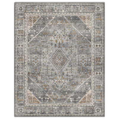 Oriental Area Rug, Washable Low Pile Vintage Area Rug