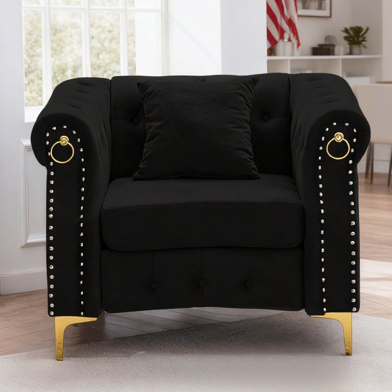  40.9'' Elegant Comfort Velvet Upholstered Armchair with Tufted Design, Black