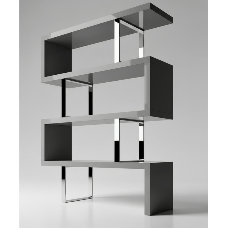 Charlis Geometric Bookcase, Gray, (4 Shelves) 67" H x 72" W x 16" D
