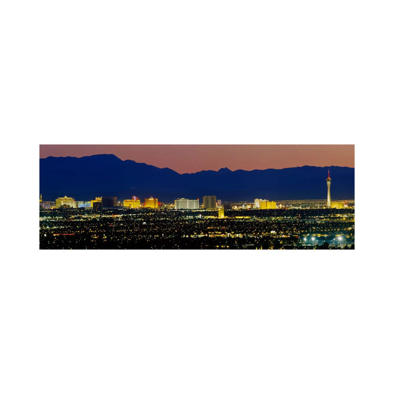 Aerial View Of Buildings Lit Up At Dusk, Las Vegas, Nevada, USA - Wrapped Canvas Panoramic Print