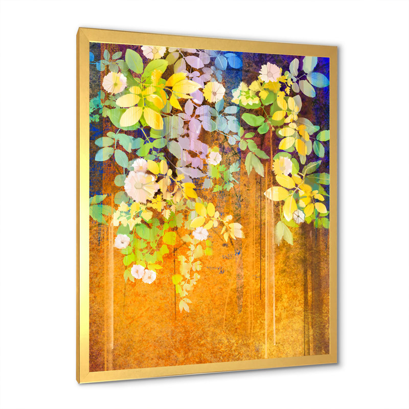 Pétales de printemps grunge - peinture, H 40 po x l 30 po x P 1,5 po, Cadre photo doré
