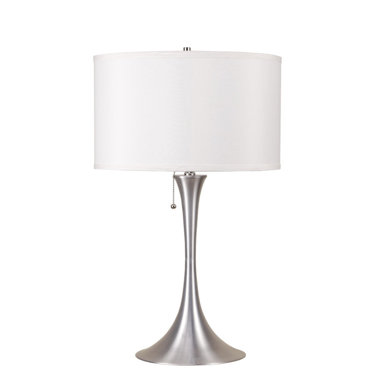 Lampe de chevet 28 po en métal argenté avec abat-jour blanc
