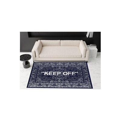 Keep Off Text Navy Classic Modern Rug