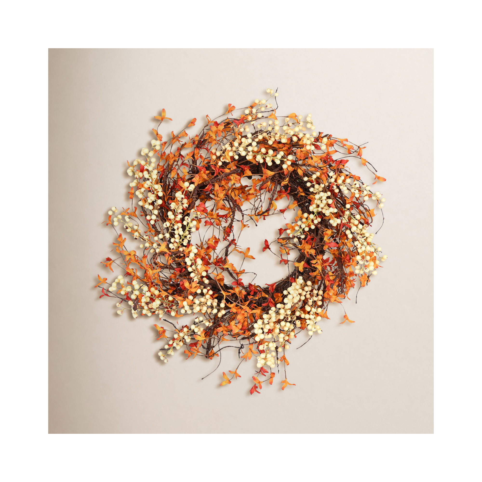 24" Faux Fall Autumn Berry Front Door Wreath, Farmhouse Thanksgiving Day Decor