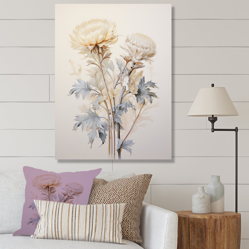 «Beige chardon», art mural sur toile Thistle, H 44 po x l 34 po, Toile tendue