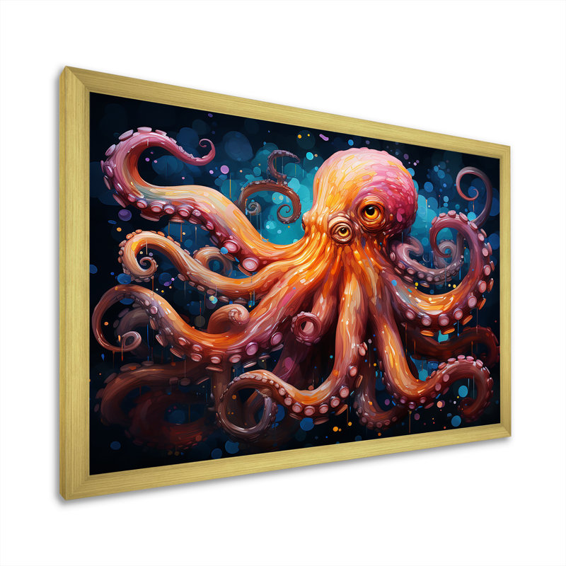 Octopus Expressionist Abyss II sur toile, H 12 po x l 20 po x P 1 po, Cadre doré simple