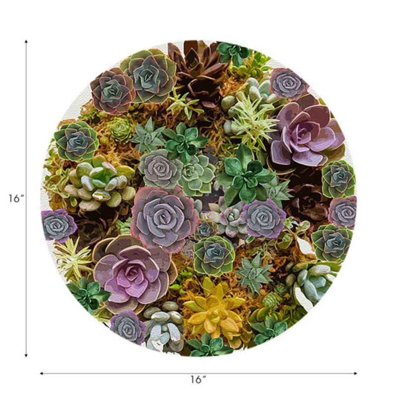 Succulents Vegan Leather Round Pebble Placemat, White