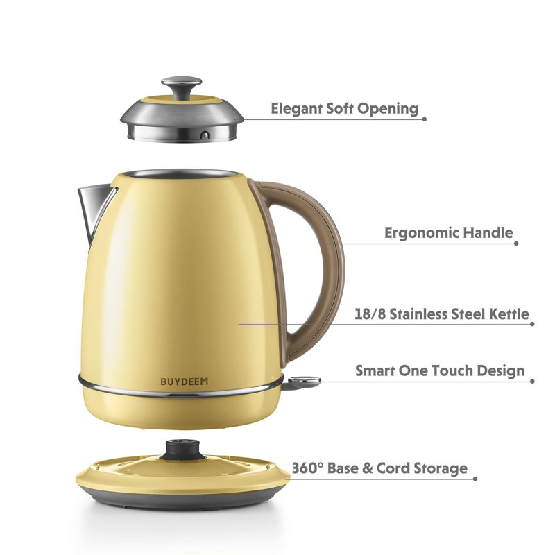 Yellow Stainless Steel Electric Kettle with Temperature Control, 1.7L