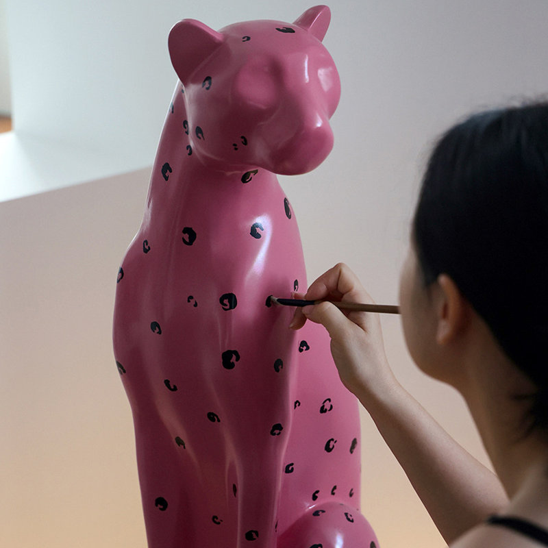 Pink Leopard Shaped Fiberglass Decorative Object