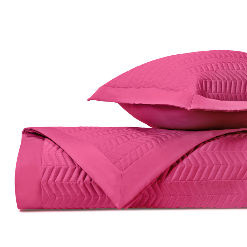 Chester Quilted Sateen Coverlet Set, King Coverlet + 2 Standard Shams, Bright Pink