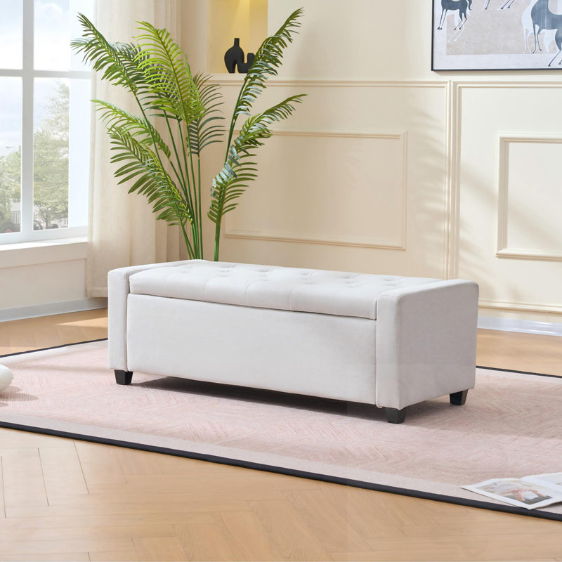 Banc de rangement rembourré avec accoudoirs, Beige
