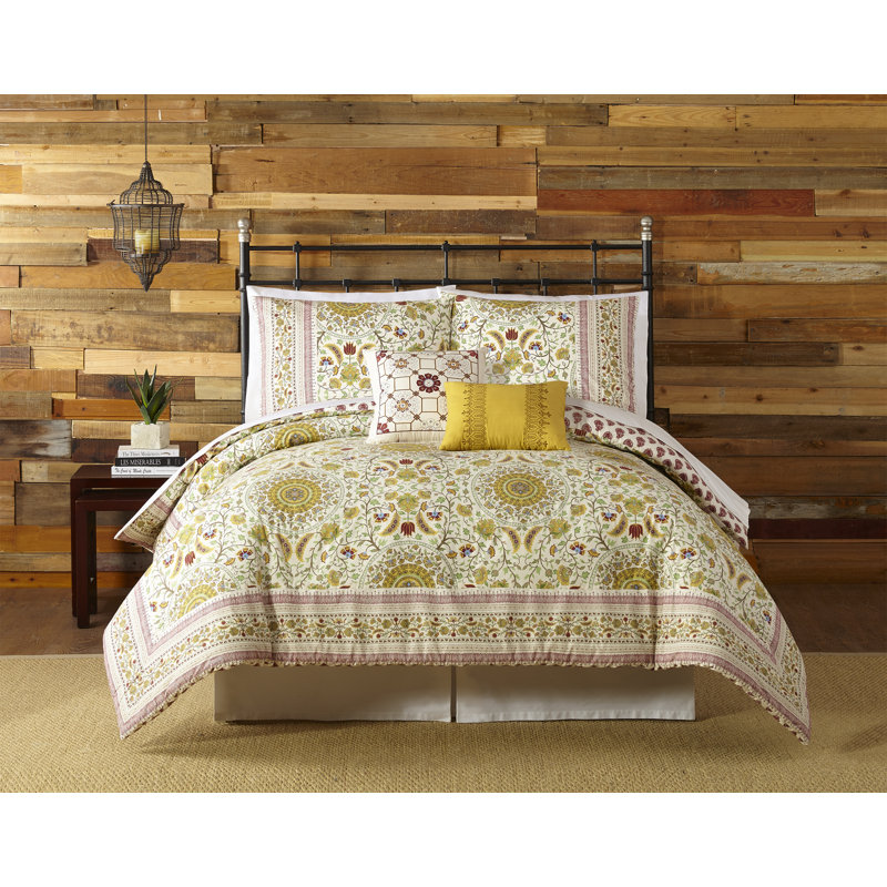 Joanne Queen Red Cotton 5-Piece Boho Bedspread Set
