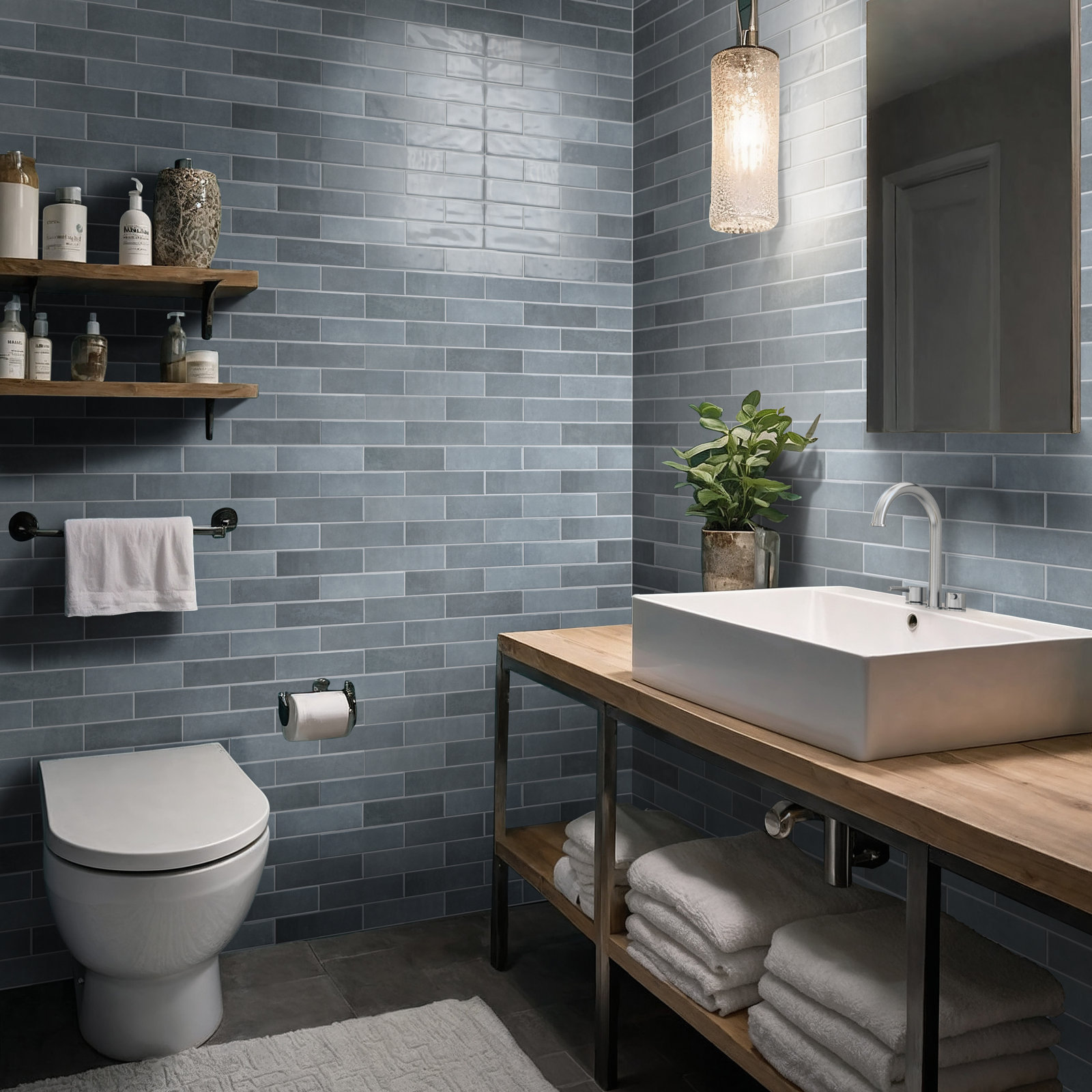 Renzo Ceramic Subway Wall Tile, Denim