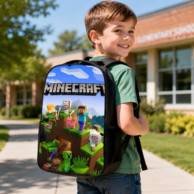 3 pcs Minecraft Backpack School Supplies Set with Backpack, Lunch Bag Box and Pencil Case for Gils/Boys Kids