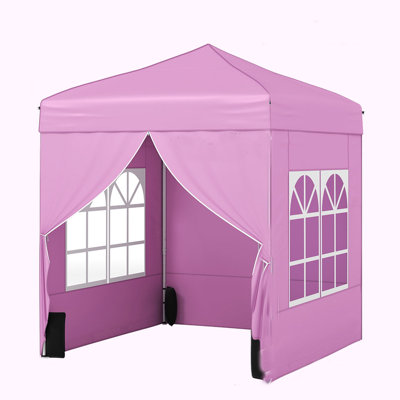 Tente de pavillon escamotable pliable résistante aux rayons UV de 6,5 x 6,5 pi avec 4 parois latérales amovibles et un sac à roulettes portable pour un usage extérieur