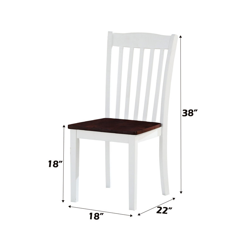 2 chaises d'appoint de salle à manger blanches et noyer - Conception élégante avec une base nette et une table à pieds rectangulaire pour un charmant dossier rustique confortable à lattes
