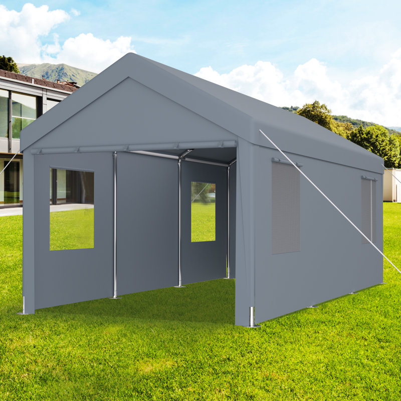 Abri d'auto 10 pi x 20 pi, robuste avec 2 portes et 4 fenêtres ventilées, pour voiture, camion, bateau, abri d'auto portatif blanc,