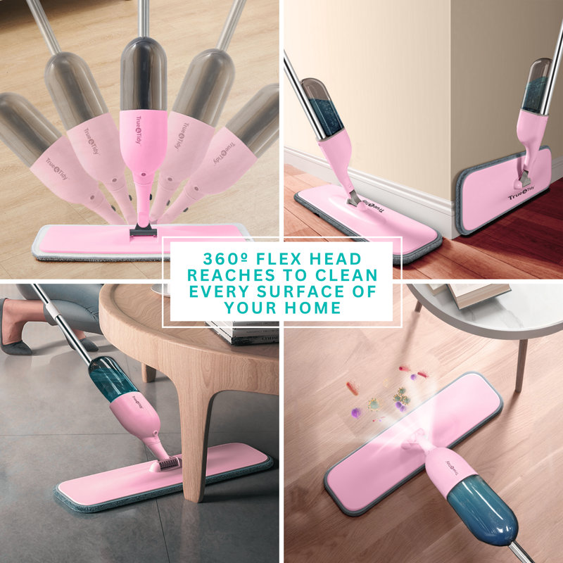 True & Tidy 360 Spray Mop With 3 Interchangeable Heads, Pink
