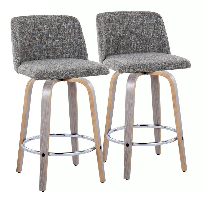 Swivel Upholstered Counter Stool, Counter Stool (26" Seat Height), Light Gray/Black, Cream