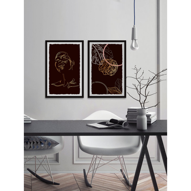 Girl And Tropical Leaves Diptych