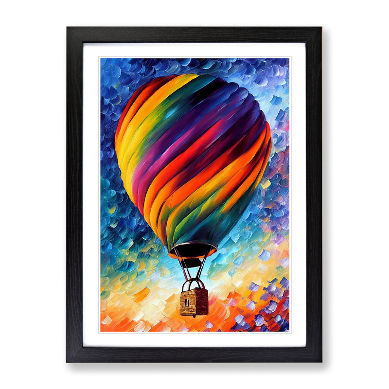 Avevia Hot Air Balloon Painted - Picture Frame Print, Black, 64cm H x 46cm W