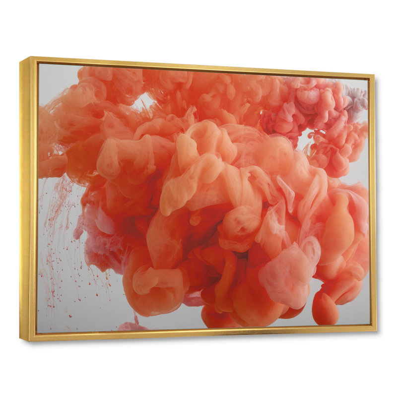 Peinture corail en marbre - art mural moderne sur toile, H 24 po x l 36 po x P 1 po, Cadre flottant doré